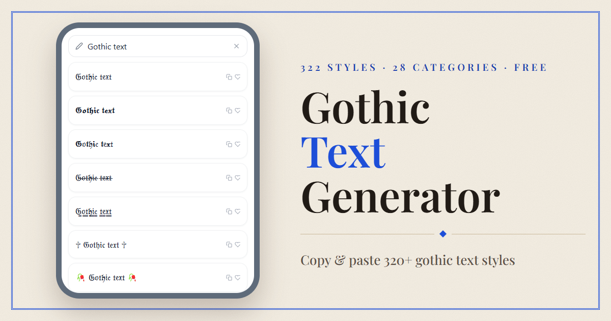 Gothic Text Generator preview showing gothic text styles
